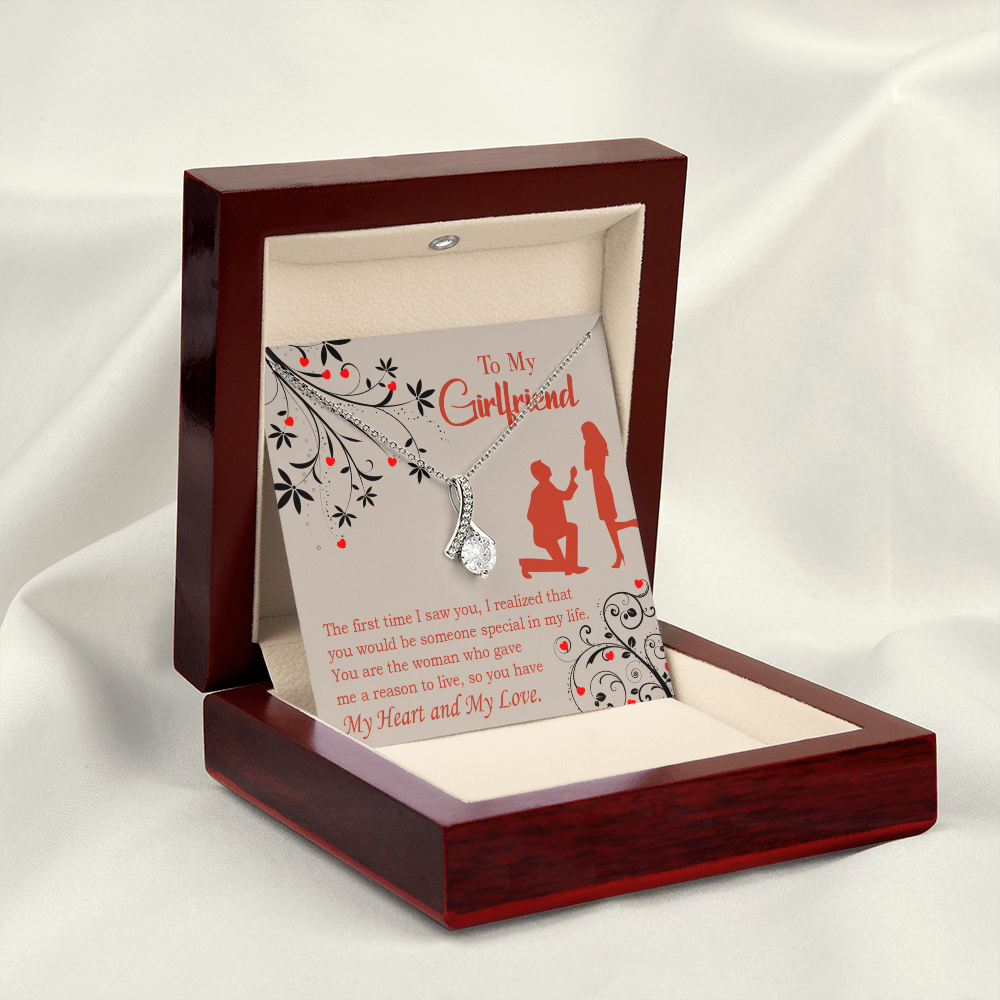 To My Girlfriend Heart and Love Alluring Ribbon Necklace Message Card-Express Your Love Gifts