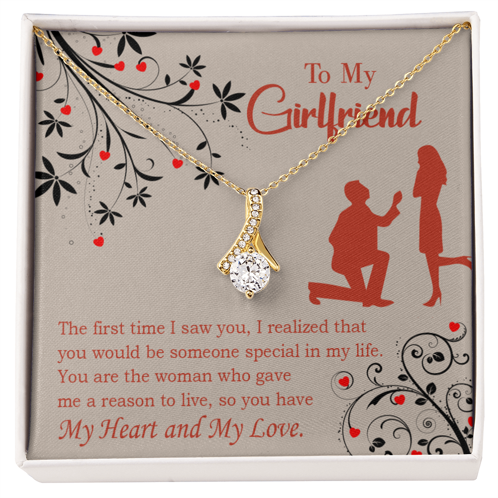 To My Girlfriend Heart and Love Alluring Ribbon Necklace Message Card-Express Your Love Gifts