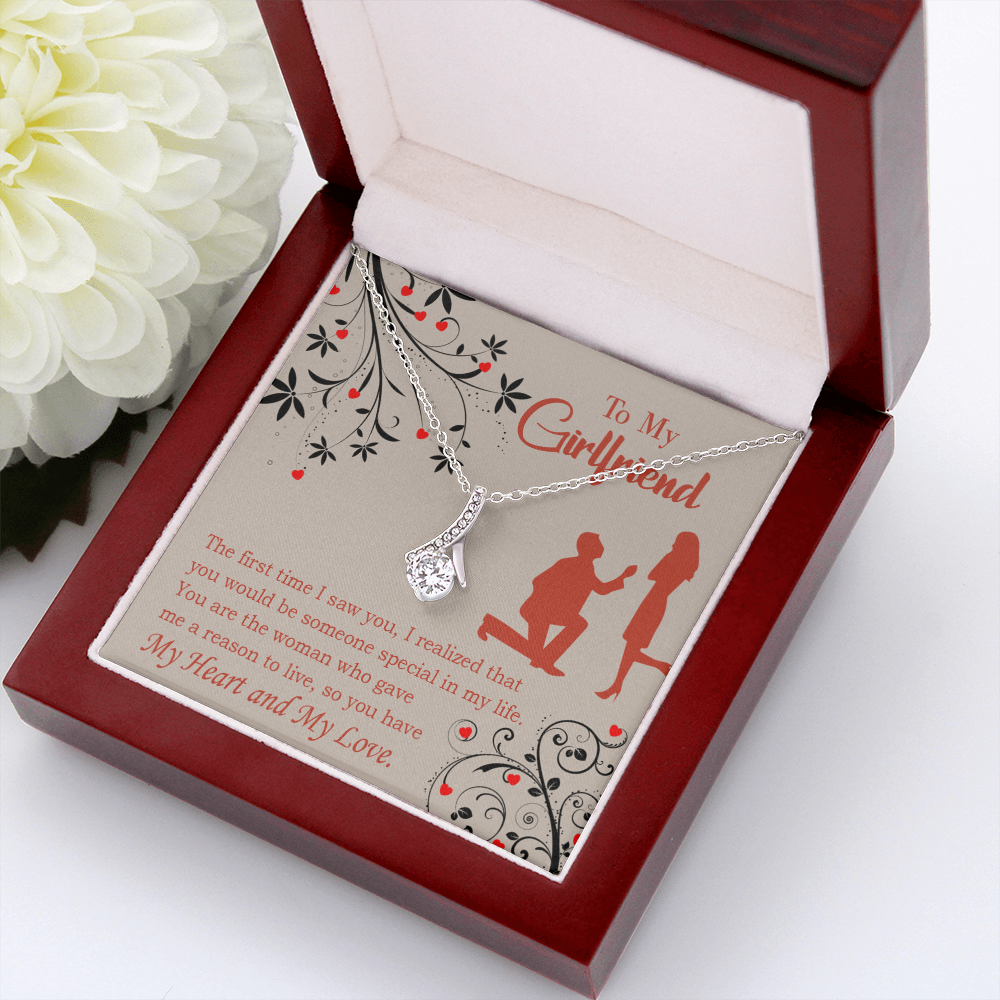 To My Girlfriend Heart and Love Alluring Ribbon Necklace Message Card-Express Your Love Gifts