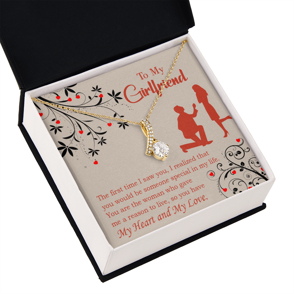 To My Girlfriend Heart and Love Alluring Ribbon Necklace Message Card-Express Your Love Gifts