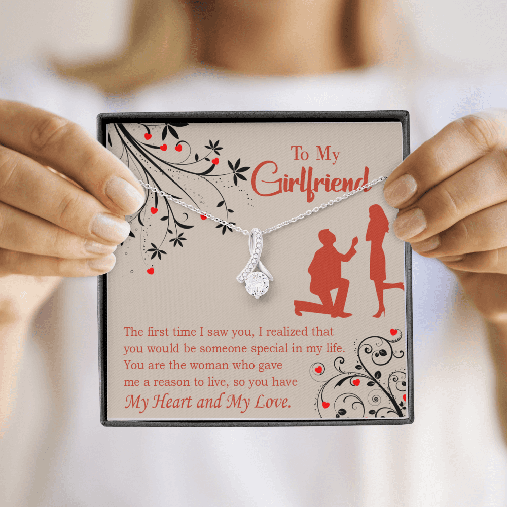 To My Girlfriend Heart and Love Alluring Ribbon Necklace Message Card-Express Your Love Gifts