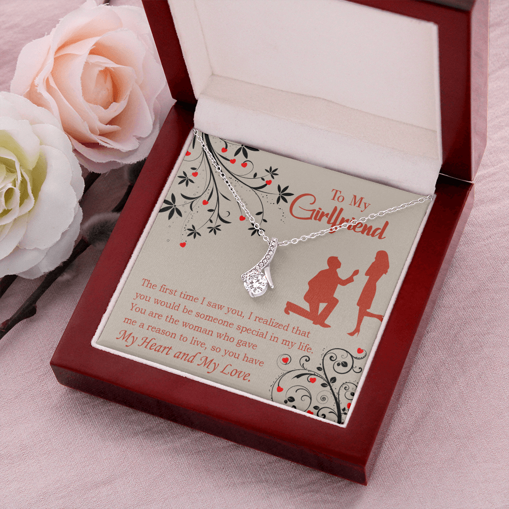 To My Girlfriend Heart and Love Alluring Ribbon Necklace Message Card-Express Your Love Gifts