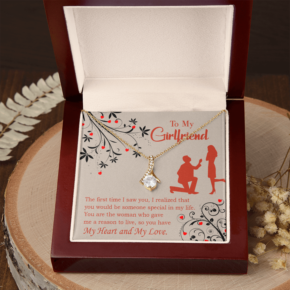 To My Girlfriend Heart and Love Alluring Ribbon Necklace Message Card-Express Your Love Gifts