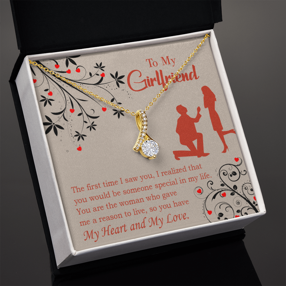 To My Girlfriend Heart and Love Alluring Ribbon Necklace Message Card-Express Your Love Gifts