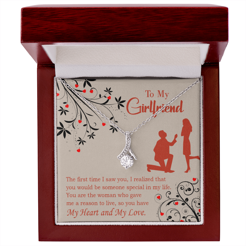 To My Girlfriend Heart and Love Alluring Ribbon Necklace Message Card-Express Your Love Gifts