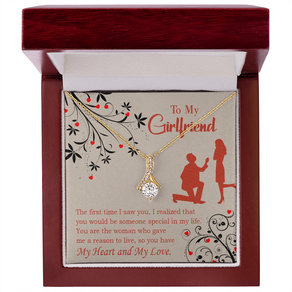 To My Girlfriend Heart and Love Alluring Ribbon Necklace Message Card-Express Your Love Gifts