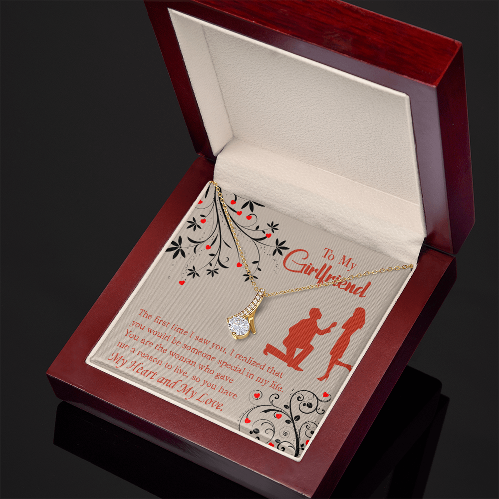 To My Girlfriend Heart and Love Alluring Ribbon Necklace Message Card-Express Your Love Gifts