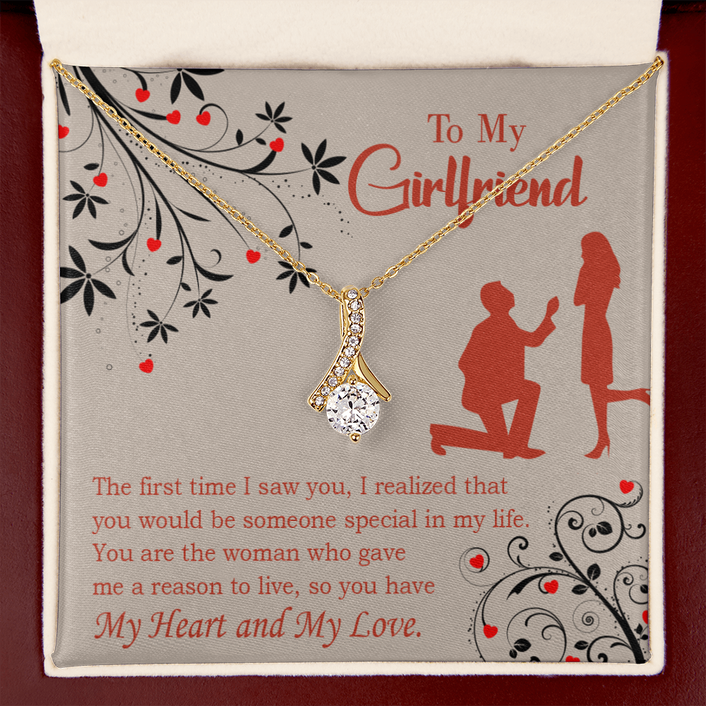 To My Girlfriend Heart and Love Alluring Ribbon Necklace Message Card-Express Your Love Gifts