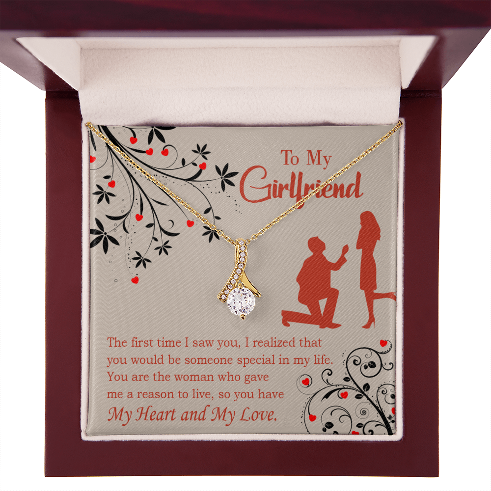 To My Girlfriend Heart and Love Alluring Ribbon Necklace Message Card-Express Your Love Gifts