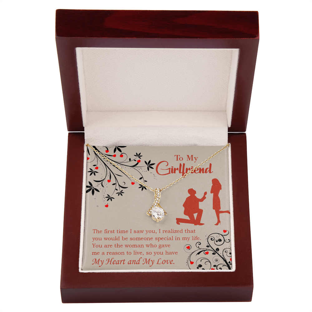 To My Girlfriend Heart and Love Alluring Ribbon Necklace Message Card-Express Your Love Gifts