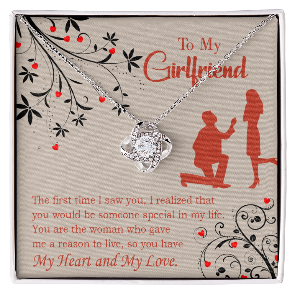 To My Girlfriend Heart and Love Infinity Knot Necklace Message Card-Express Your Love Gifts