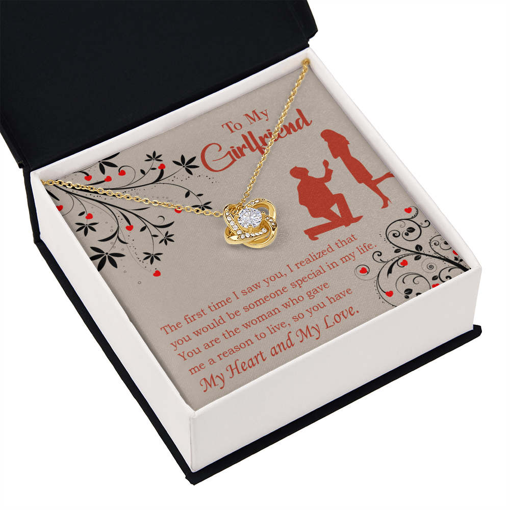 To My Girlfriend Heart and Love Infinity Knot Necklace Message Card-Express Your Love Gifts