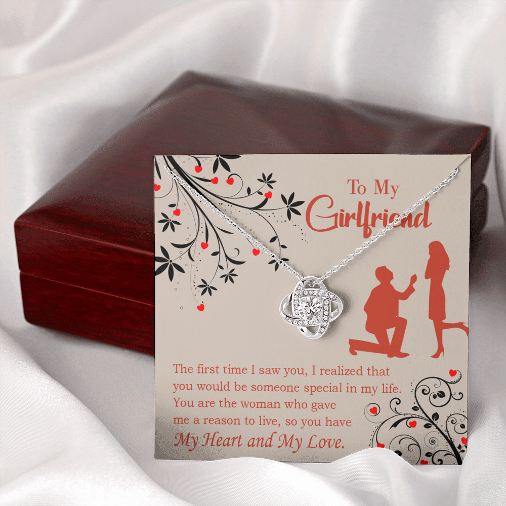To My Girlfriend Heart and Love Infinity Knot Necklace Message Card-Express Your Love Gifts