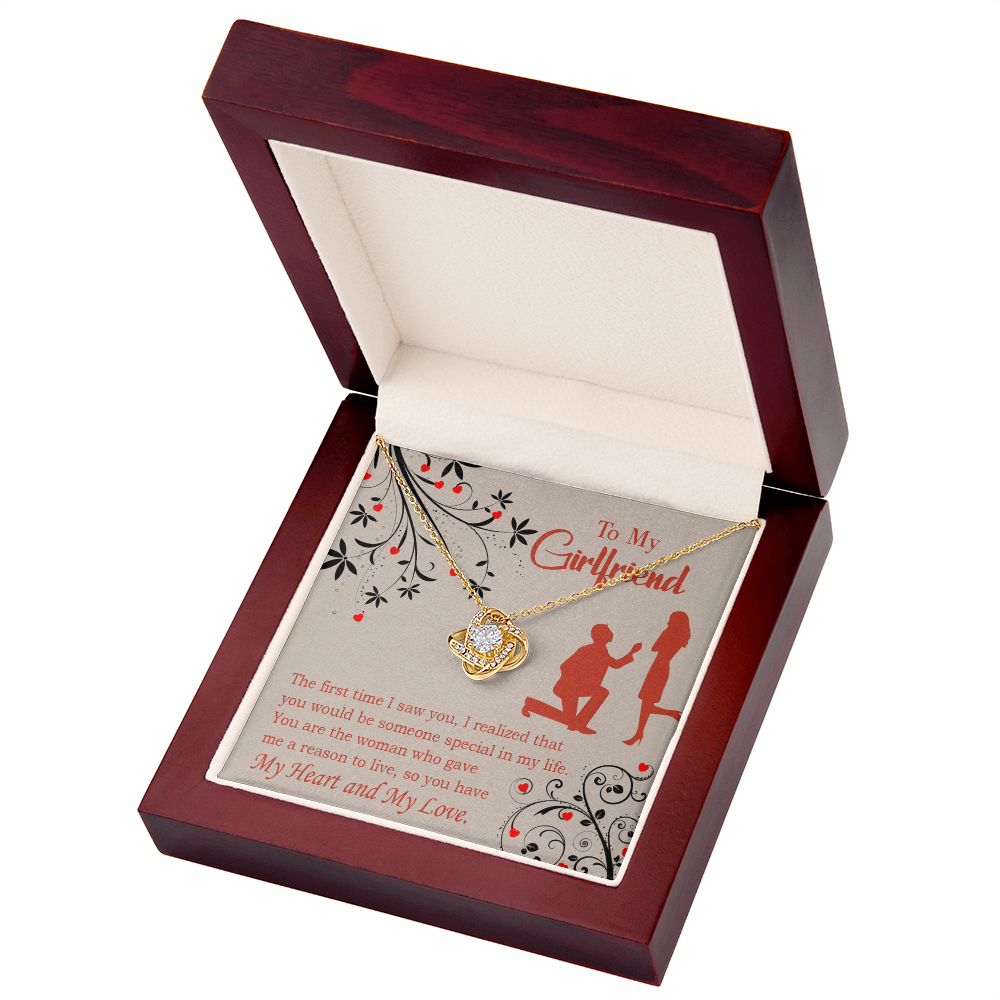 To My Girlfriend Heart and Love Infinity Knot Necklace Message Card-Express Your Love Gifts