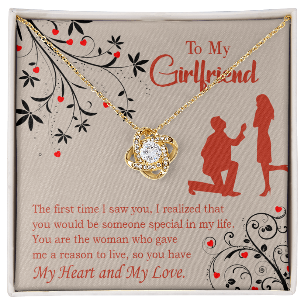 To My Girlfriend Heart and Love Infinity Knot Necklace Message Card-Express Your Love Gifts