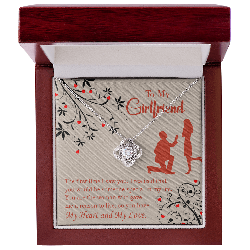 To My Girlfriend Heart and Love Infinity Knot Necklace Message Card-Express Your Love Gifts
