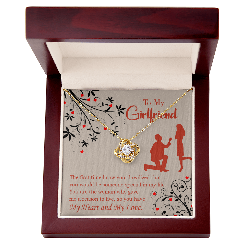 To My Girlfriend Heart and Love Infinity Knot Necklace Message Card-Express Your Love Gifts
