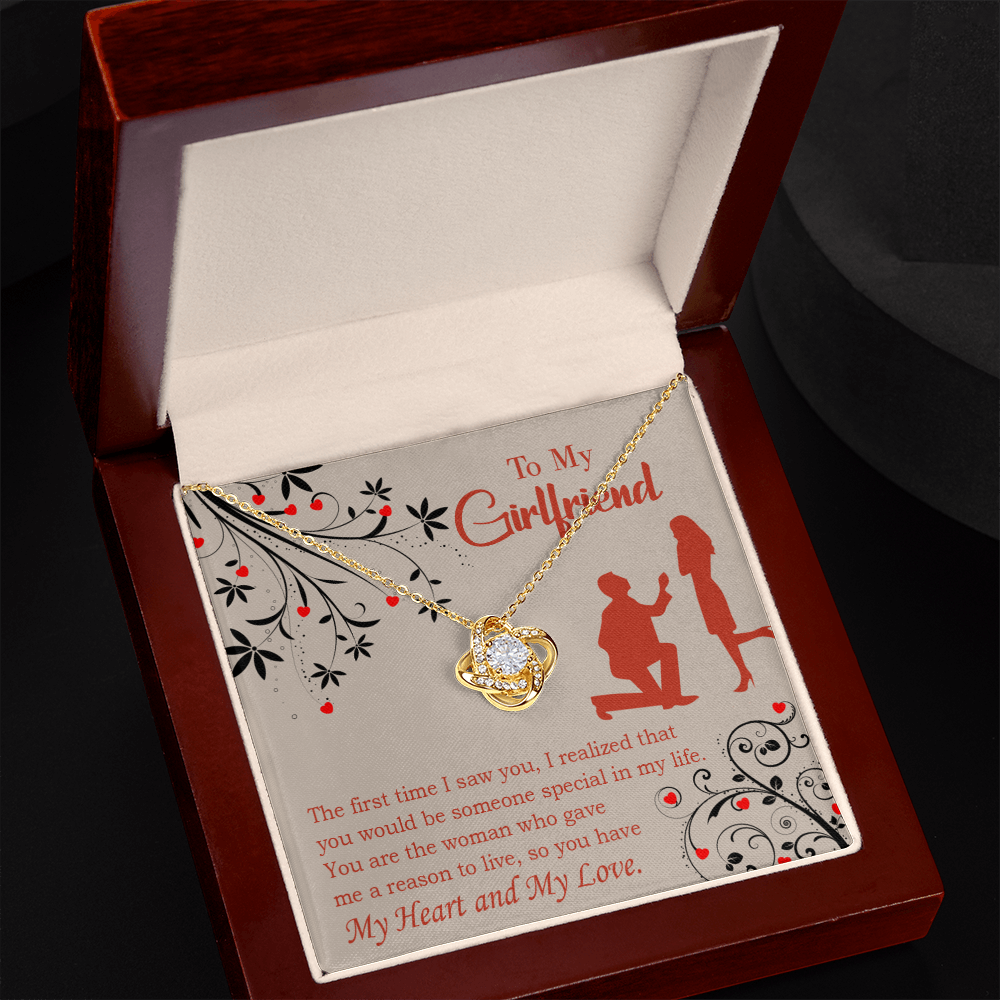 To My Girlfriend Heart and Love Infinity Knot Necklace Message Card-Express Your Love Gifts