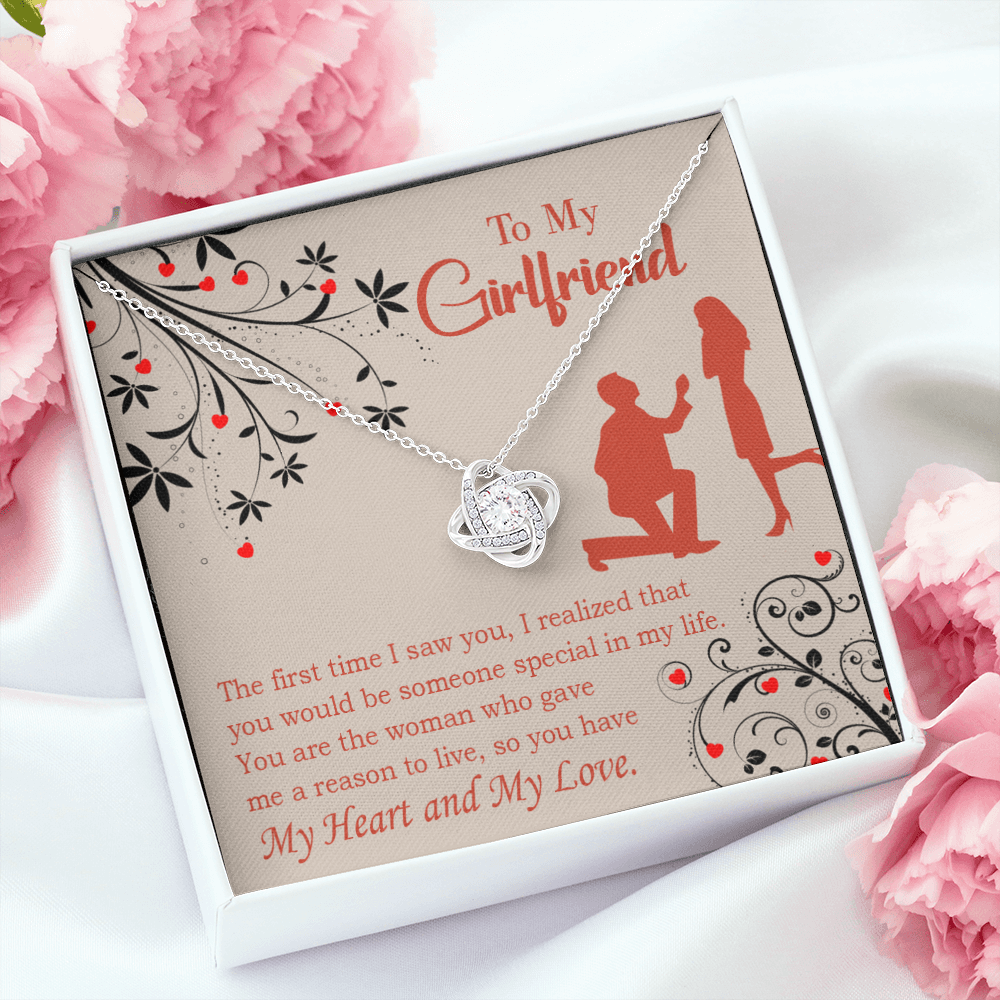 To My Girlfriend Heart and Love Infinity Knot Necklace Message Card-Express Your Love Gifts