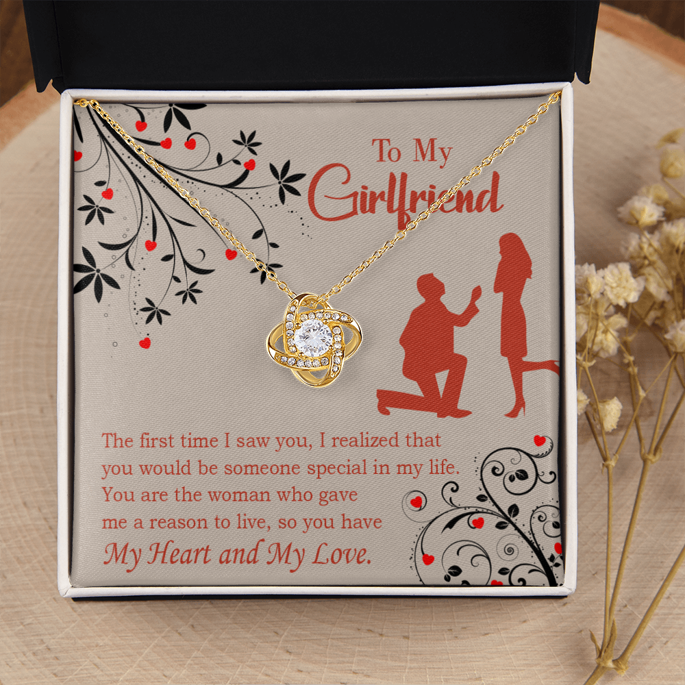 To My Girlfriend Heart and Love Infinity Knot Necklace Message Card-Express Your Love Gifts