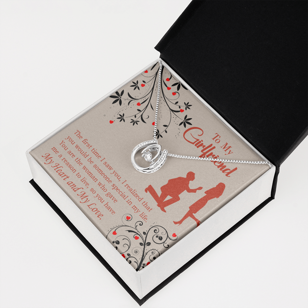 To My Girlfriend Heart and Love Lucky Horseshoe Necklace Message Card 14k w CZ Crystals-Express Your Love Gifts