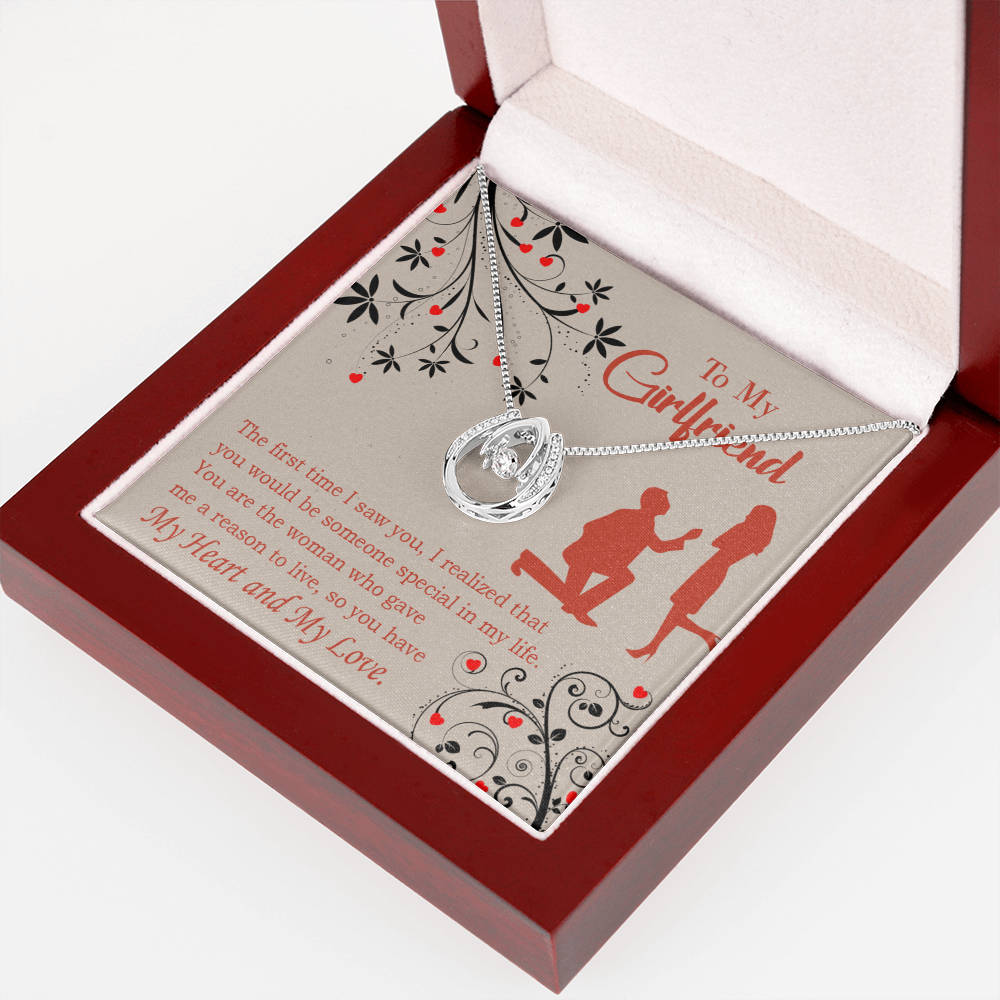To My Girlfriend Heart and Love Lucky Horseshoe Necklace Message Card 14k w CZ Crystals-Express Your Love Gifts