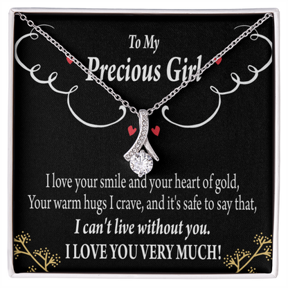 To My Girlfriend Heart of Gold Alluring Ribbon Necklace Message Card-Express Your Love Gifts