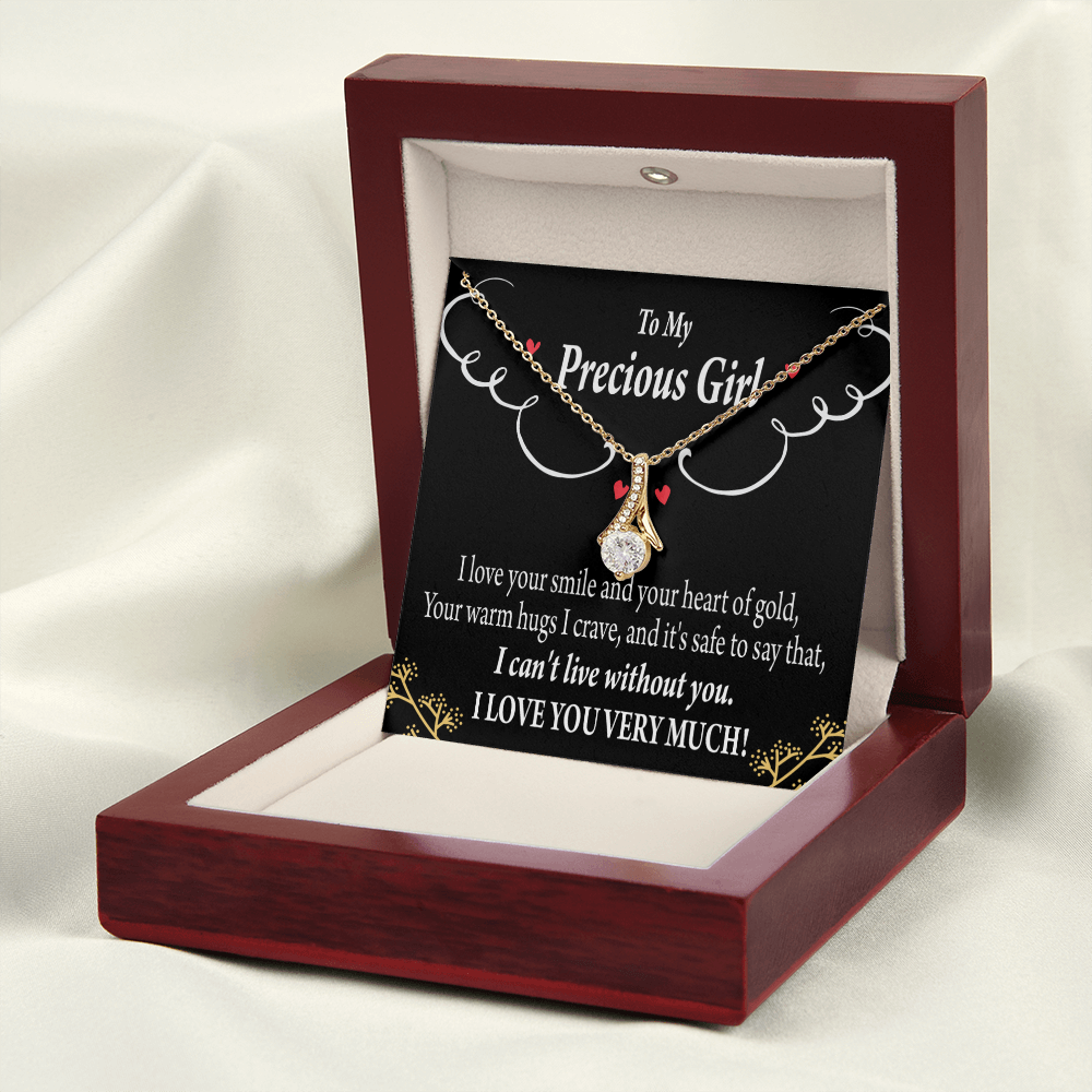 To My Girlfriend Heart of Gold Alluring Ribbon Necklace Message Card-Express Your Love Gifts