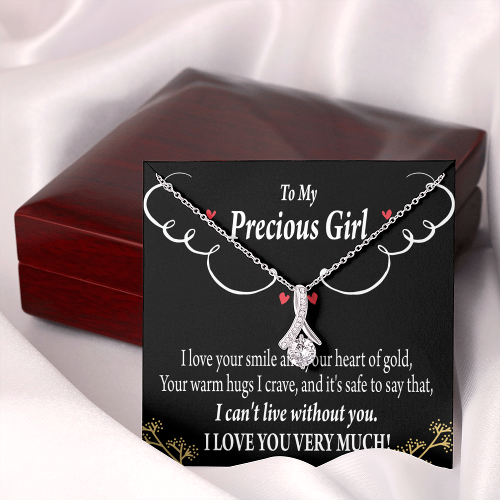 To My Girlfriend Heart of Gold Alluring Ribbon Necklace Message Card-Express Your Love Gifts