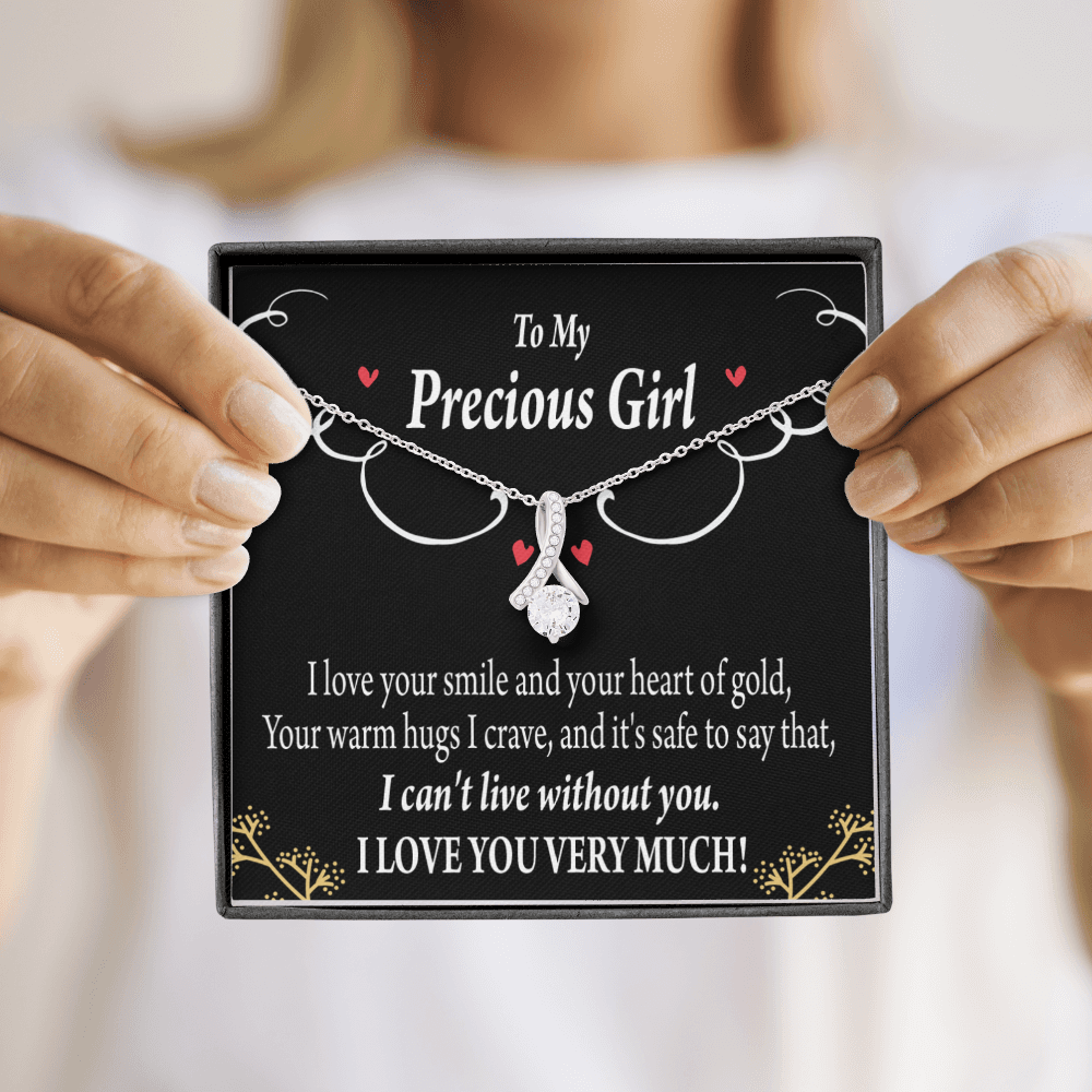 To My Girlfriend Heart of Gold Alluring Ribbon Necklace Message Card-Express Your Love Gifts