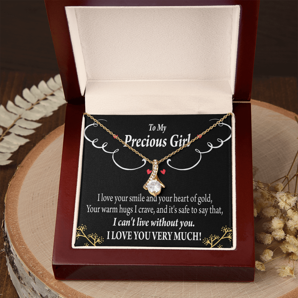 To My Girlfriend Heart of Gold Alluring Ribbon Necklace Message Card-Express Your Love Gifts
