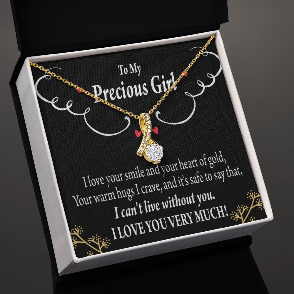 To My Girlfriend Heart of Gold Alluring Ribbon Necklace Message Card-Express Your Love Gifts