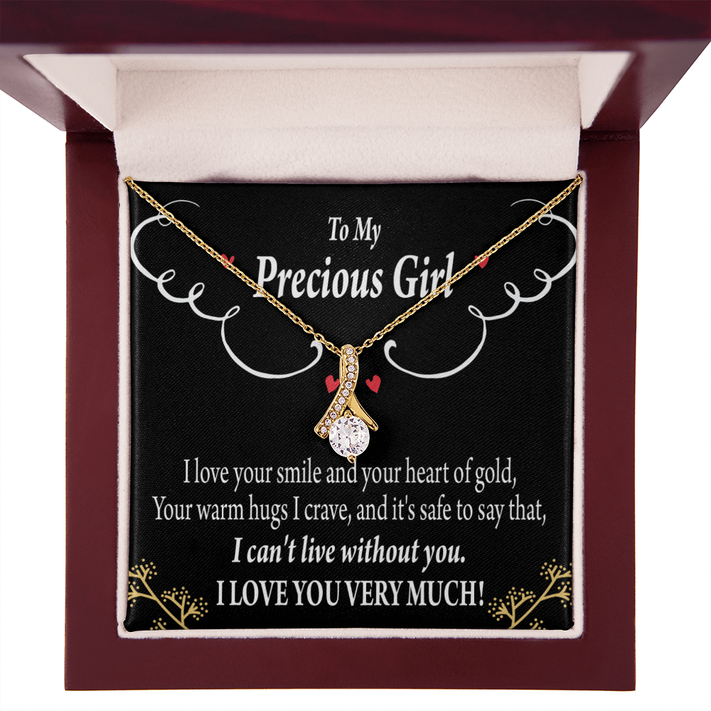 To My Girlfriend Heart of Gold Alluring Ribbon Necklace Message Card-Express Your Love Gifts