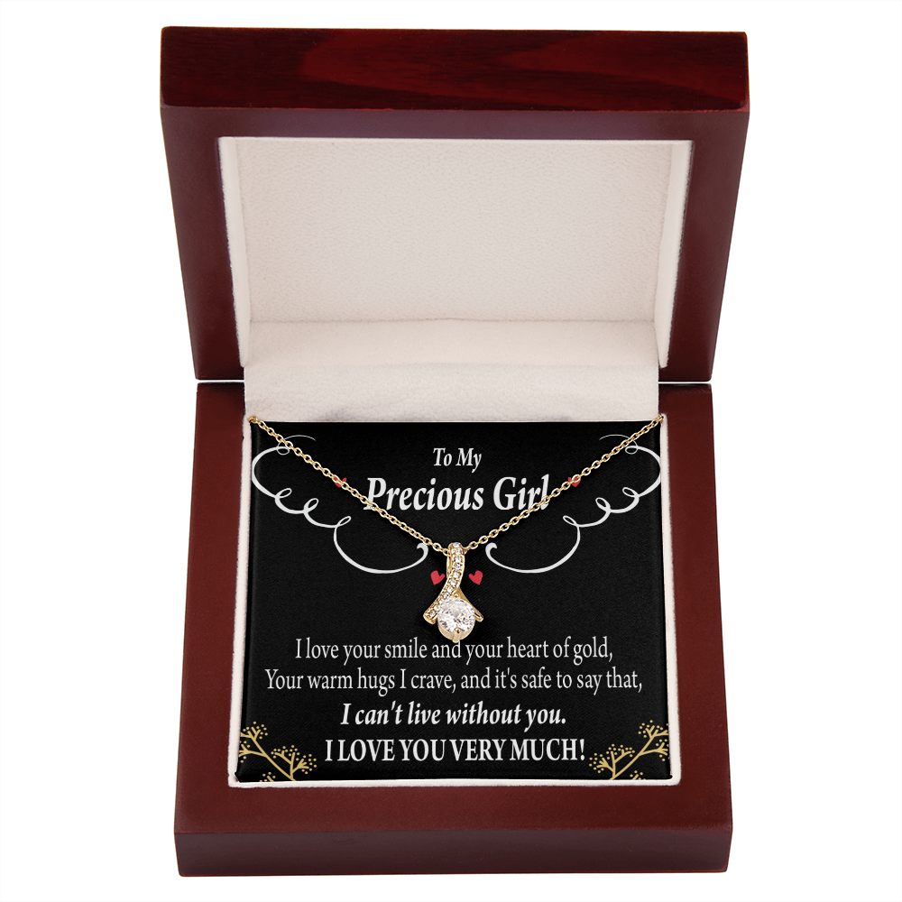 To My Girlfriend Heart of Gold Alluring Ribbon Necklace Message Card-Express Your Love Gifts