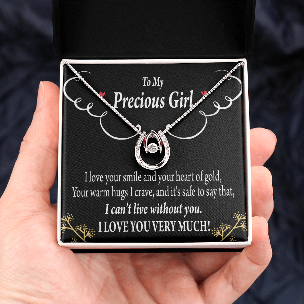 To My Girlfriend Heart of Gold Lucky Horseshoe Necklace Message Card 14k w CZ Crystals-Express Your Love Gifts