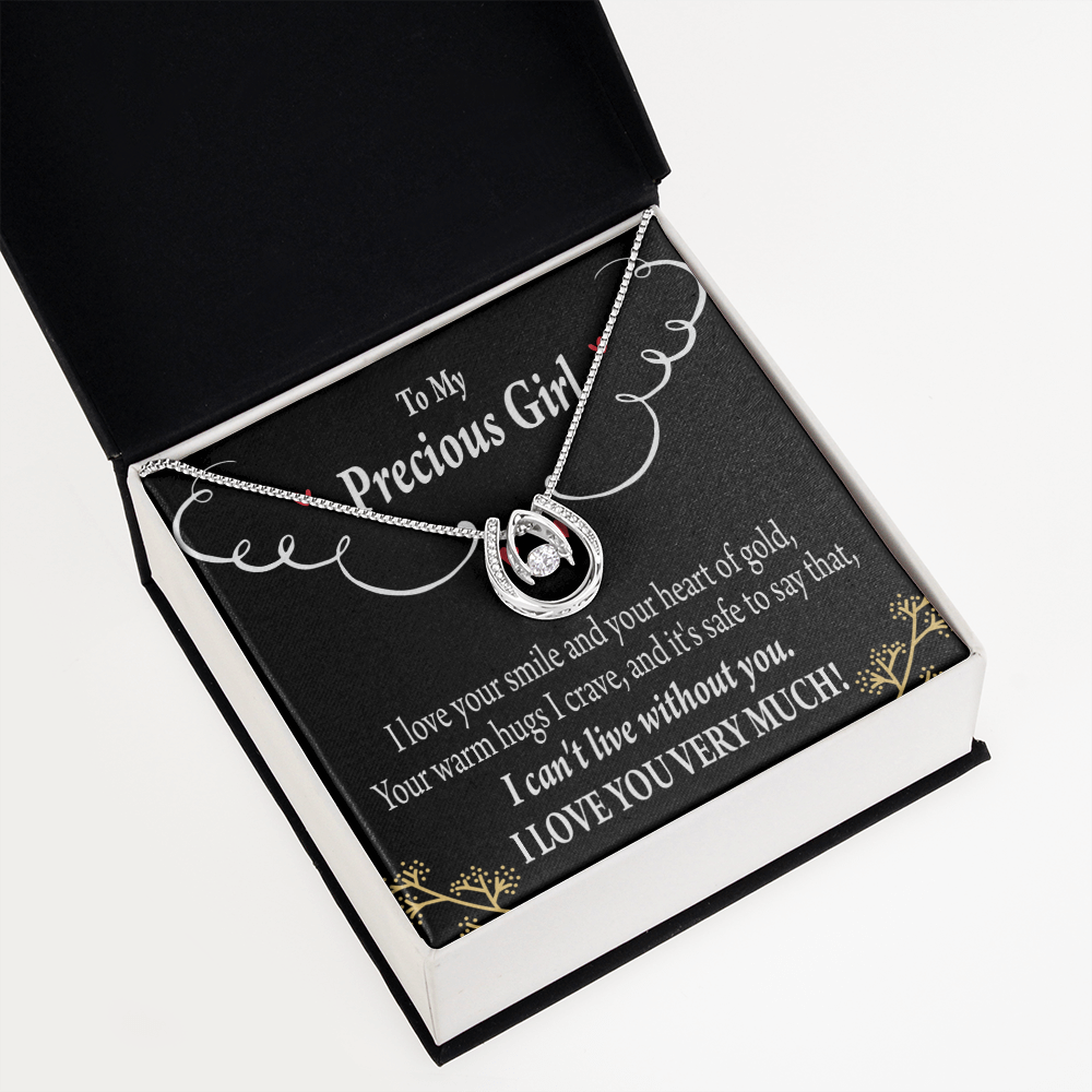 To My Girlfriend Heart of Gold Lucky Horseshoe Necklace Message Card 14k w CZ Crystals-Express Your Love Gifts