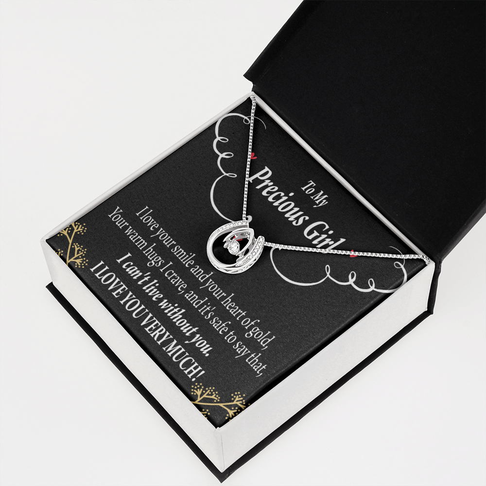 To My Girlfriend Heart of Gold Lucky Horseshoe Necklace Message Card 14k w CZ Crystals-Express Your Love Gifts