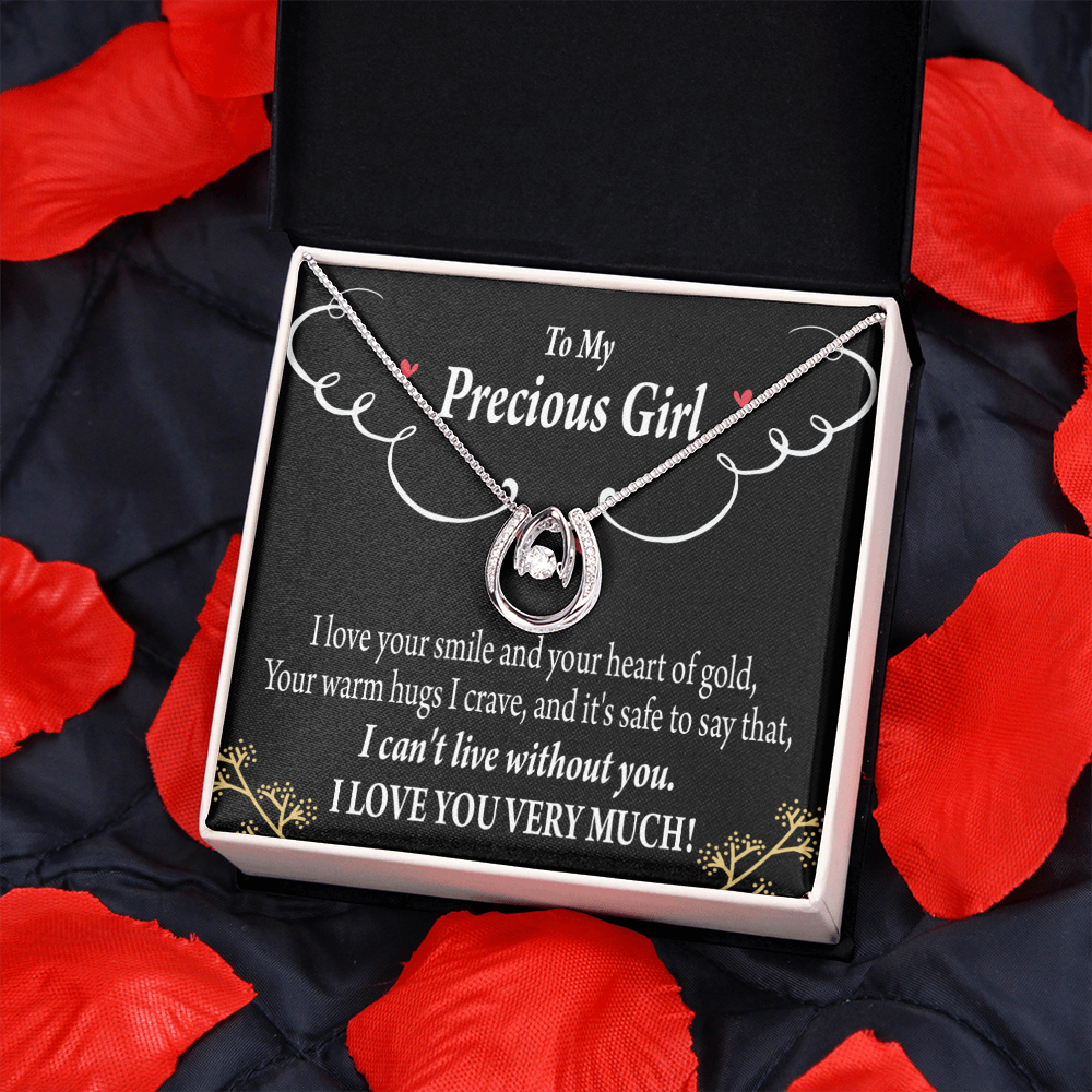 To My Girlfriend Heart of Gold Lucky Horseshoe Necklace Message Card 14k w CZ Crystals-Express Your Love Gifts