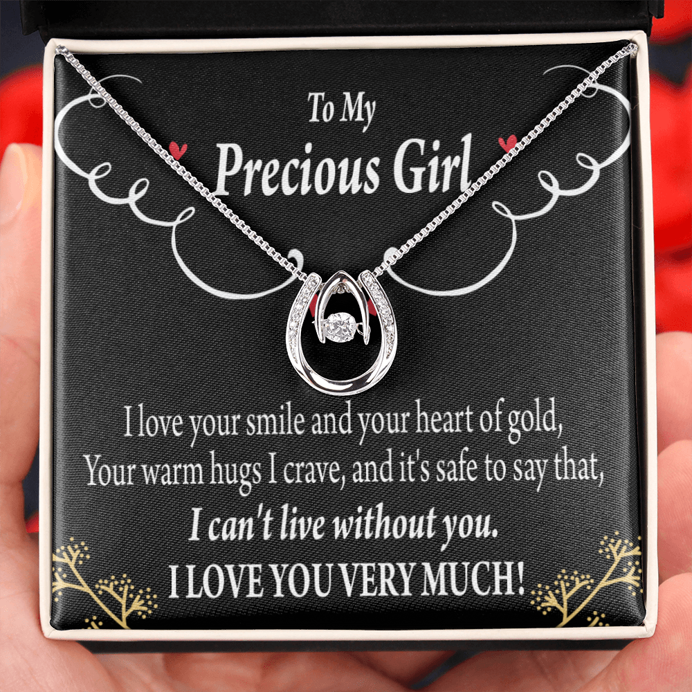 To My Girlfriend Heart of Gold Lucky Horseshoe Necklace Message Card 14k w CZ Crystals-Express Your Love Gifts
