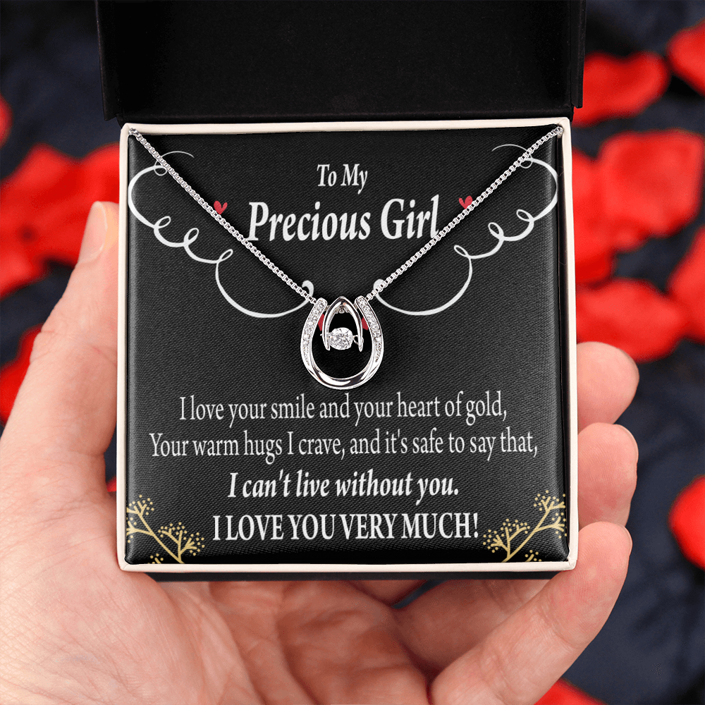 To My Girlfriend Heart of Gold Lucky Horseshoe Necklace Message Card 14k w CZ Crystals-Express Your Love Gifts