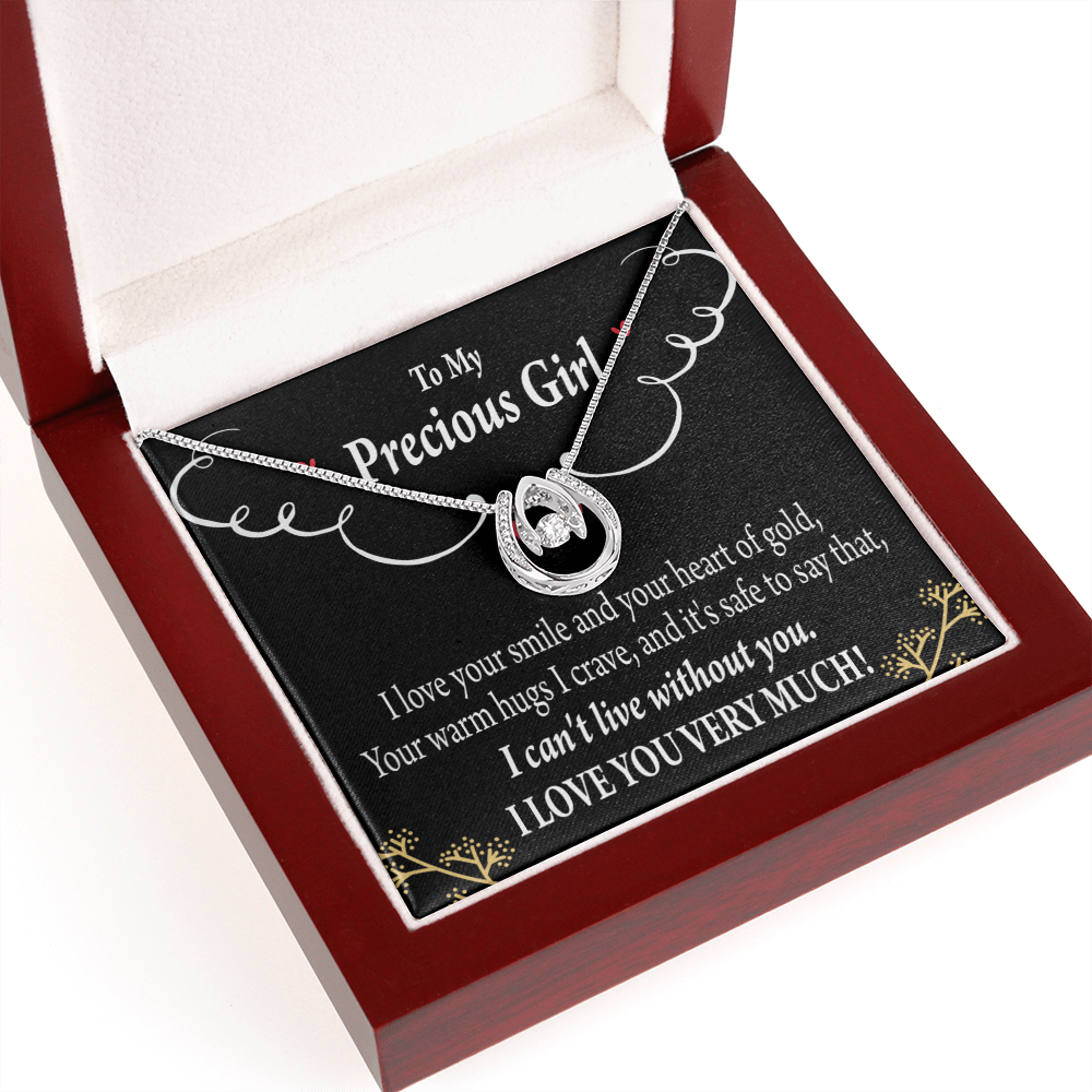 To My Girlfriend Heart of Gold Lucky Horseshoe Necklace Message Card 14k w CZ Crystals-Express Your Love Gifts