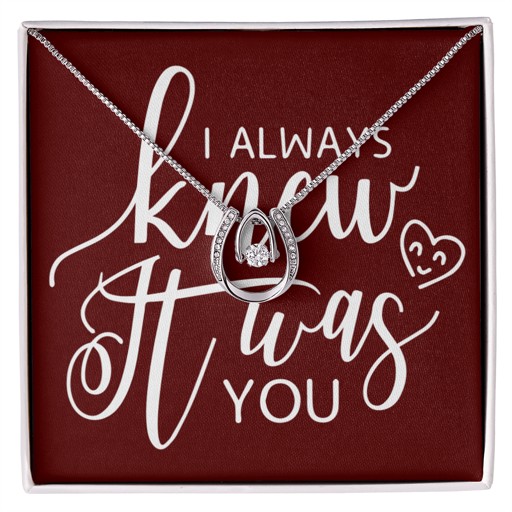 To My Girlfriend I Always Knew It Was You Lucky Horseshoe Necklace Message Card 14k w CZ Crystals-Express Your Love Gifts