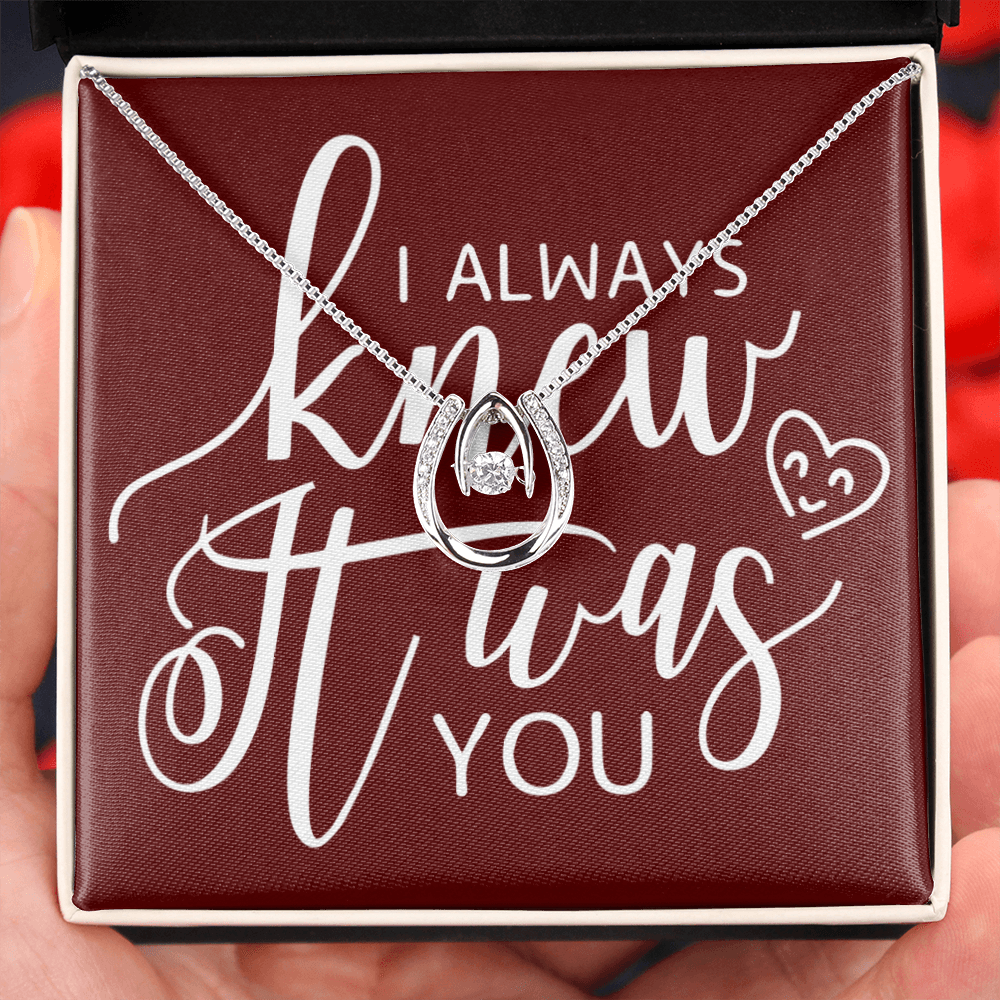 To My Girlfriend I Always Knew It Was You Lucky Horseshoe Necklace Message Card 14k w CZ Crystals-Express Your Love Gifts
