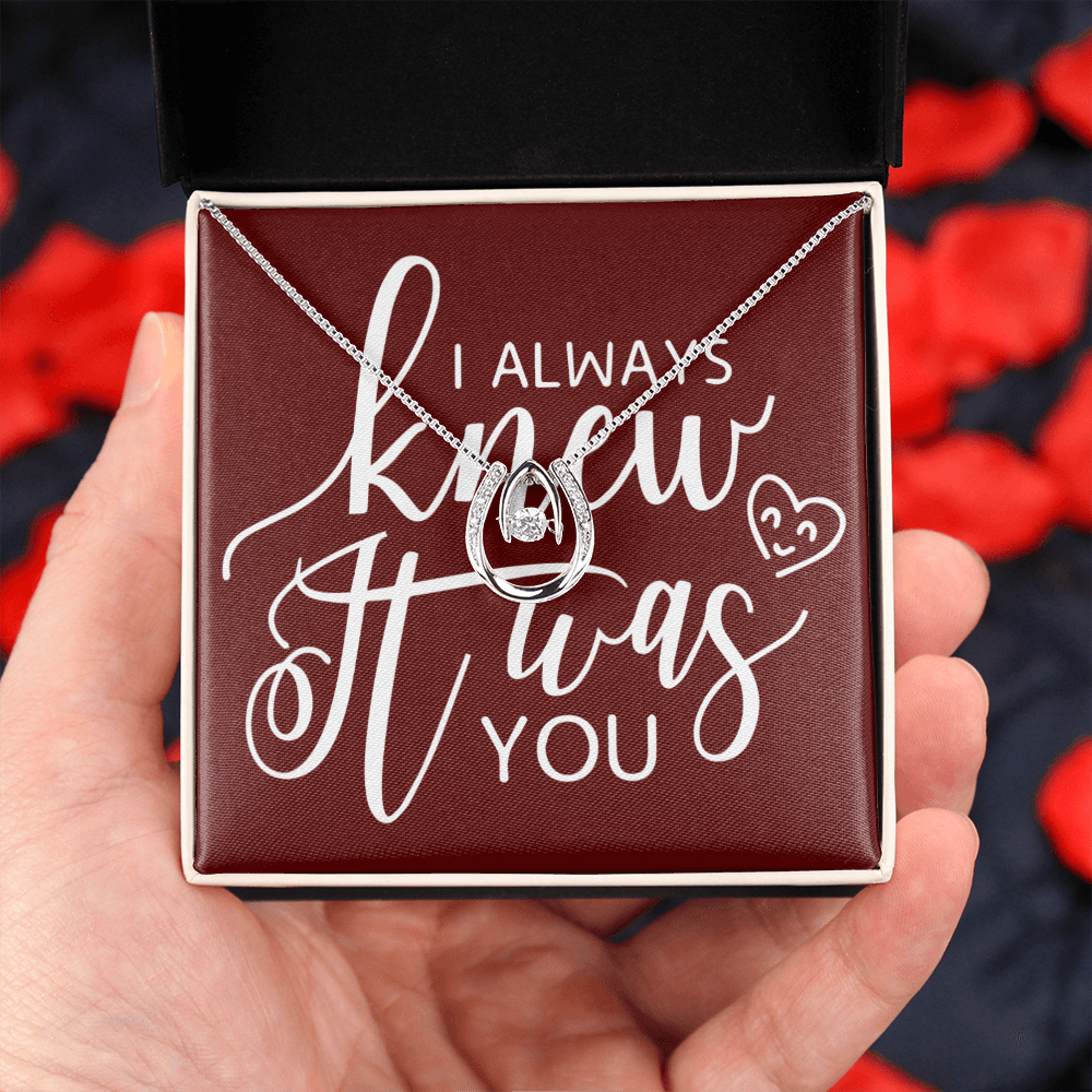 To My Girlfriend I Always Knew It Was You Lucky Horseshoe Necklace Message Card 14k w CZ Crystals-Express Your Love Gifts