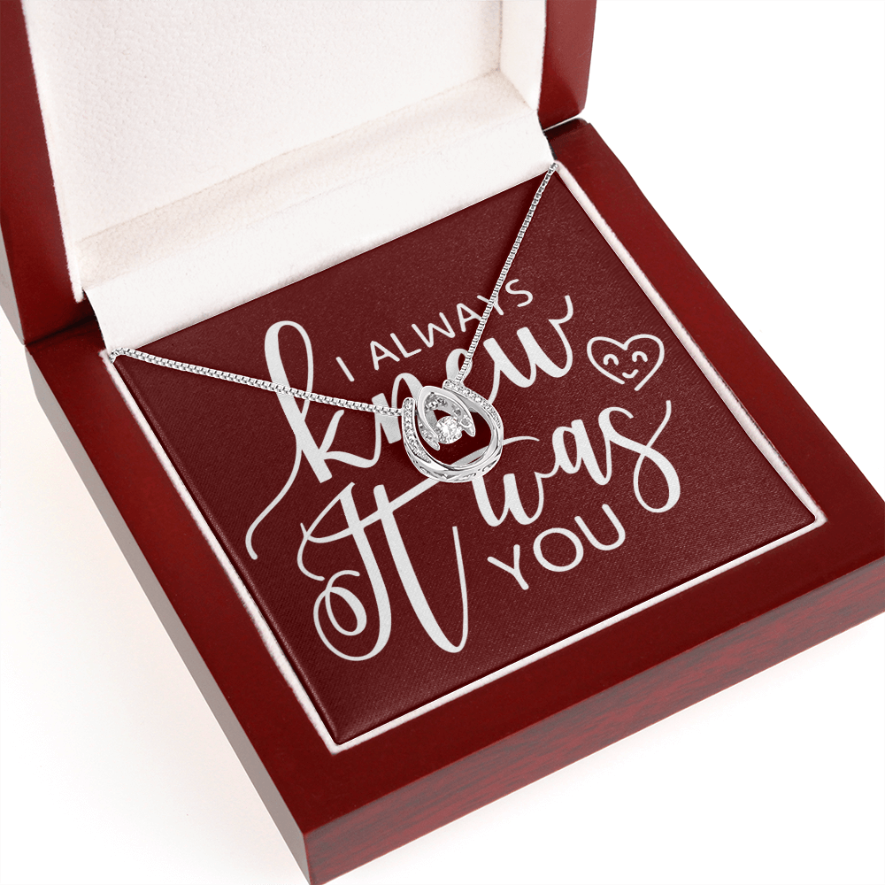 To My Girlfriend I Always Knew It Was You Lucky Horseshoe Necklace Message Card 14k w CZ Crystals-Express Your Love Gifts
