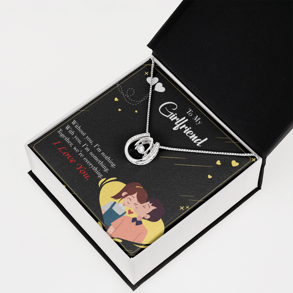 To My Girlfriend I am Nothing Lucky Horseshoe Necklace Message Card 14k w CZ Crystals-Express Your Love Gifts