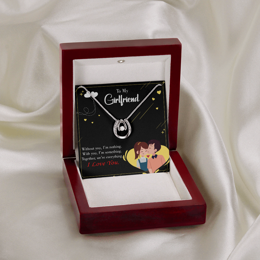 To My Girlfriend I am Nothing Lucky Horseshoe Necklace Message Card 14k w CZ Crystals-Express Your Love Gifts