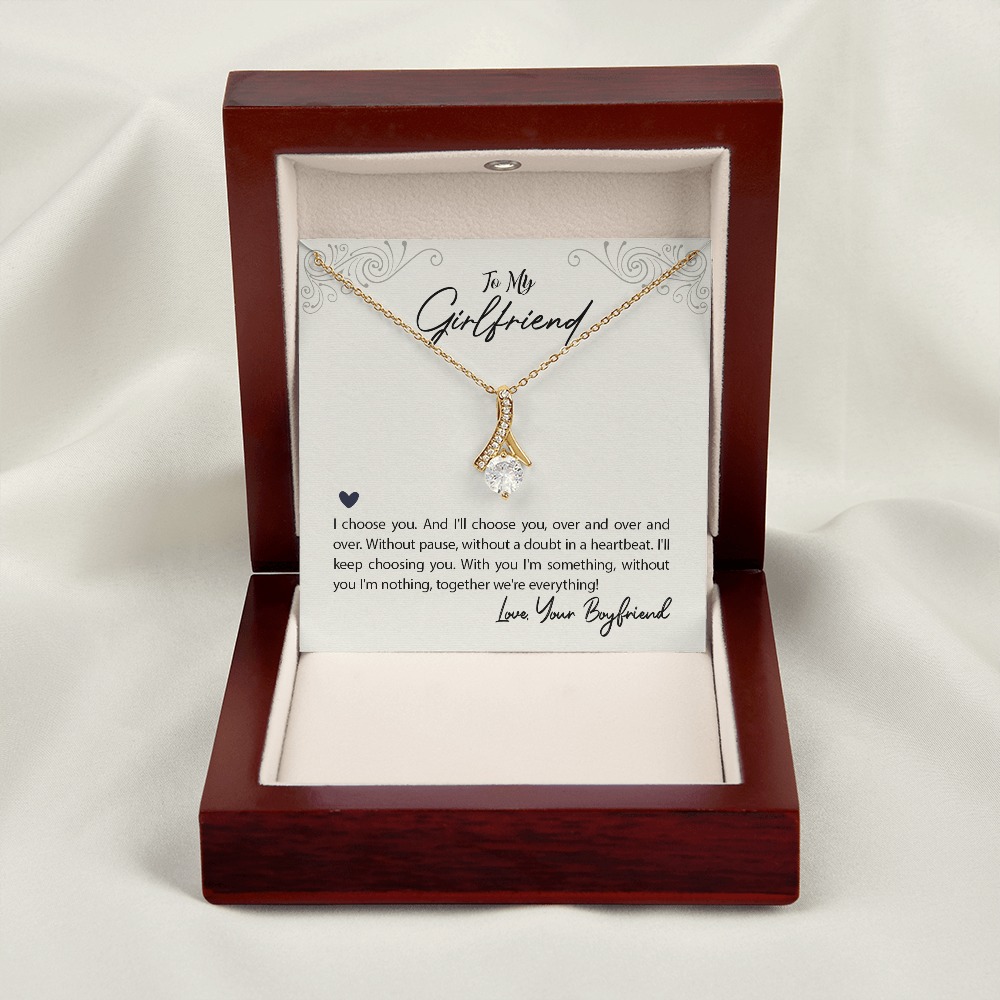 To My Girlfriend I Choose You Alluring Ribbon Necklace Message Card-Express Your Love Gifts