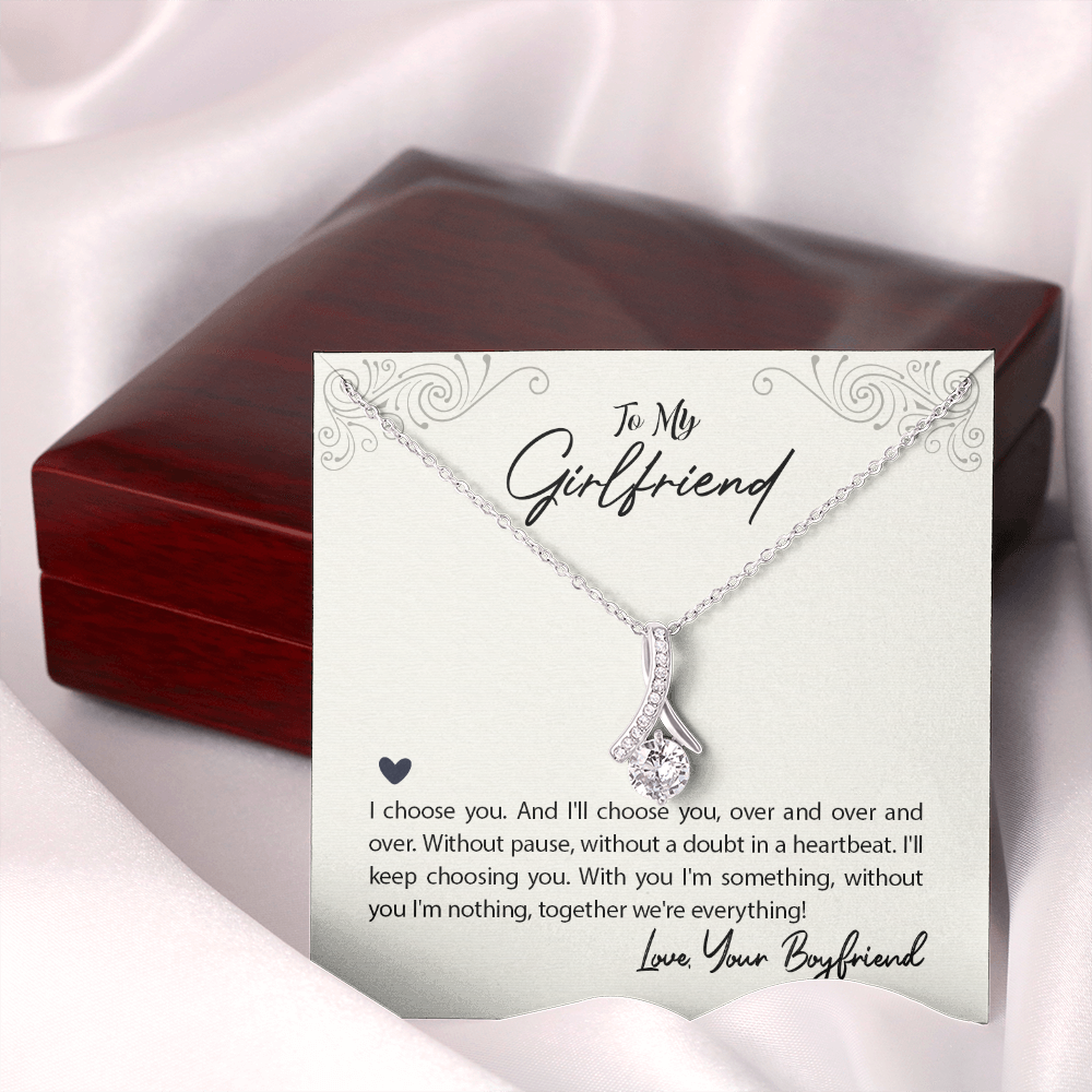 To My Girlfriend I Choose You Alluring Ribbon Necklace Message Card-Express Your Love Gifts