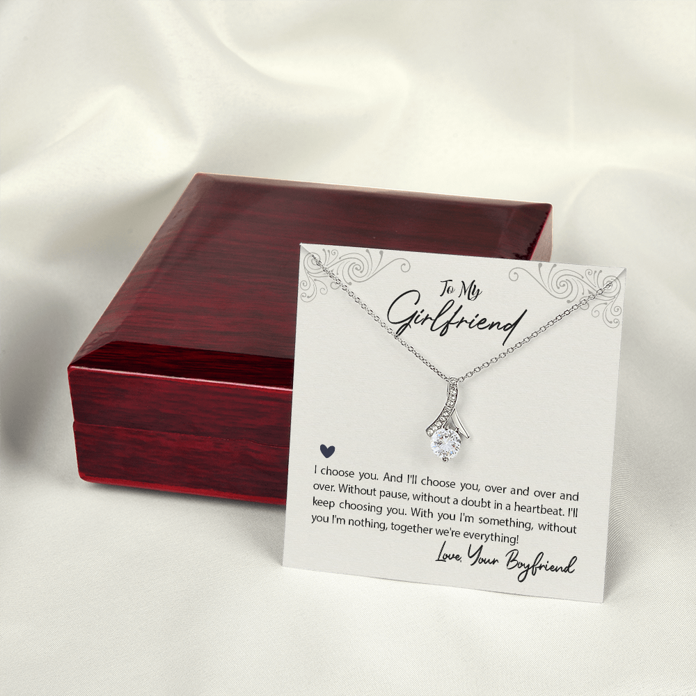 To My Girlfriend I Choose You Alluring Ribbon Necklace Message Card-Express Your Love Gifts